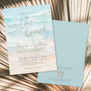 Watercolor QR-code op het strand bruiloft Kaart