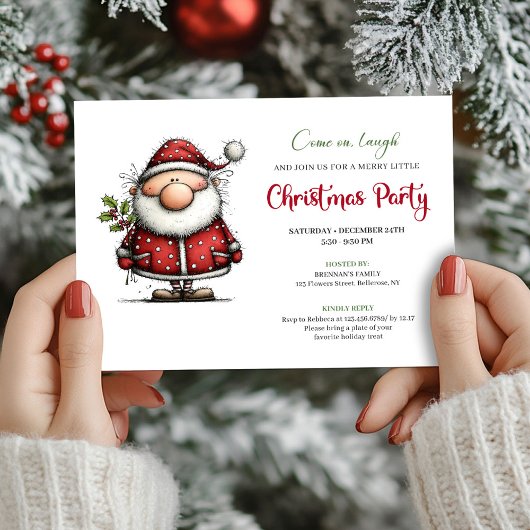 Watercolor quirky Santa holiday party invitation