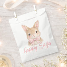 Watercolor Rabbit with Pink Bow| Cute Easter Bunny