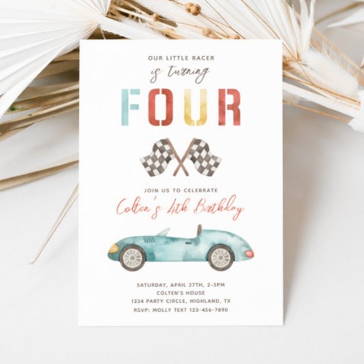 Watercolor Race Car Invitation Anniversaire