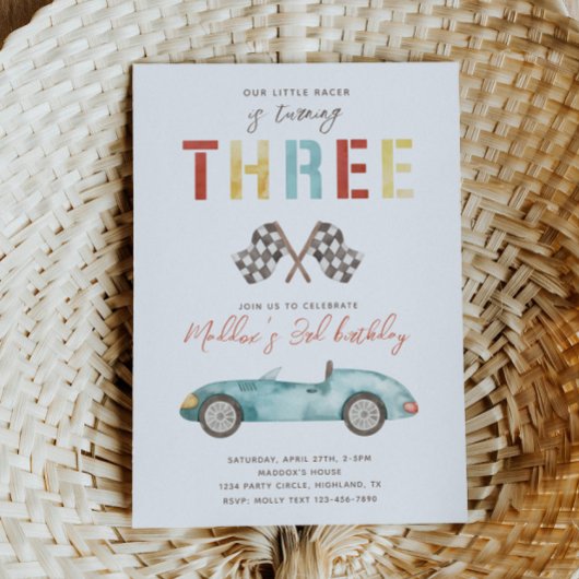 Watercolor Race Car Troisième Invitation Anniversa