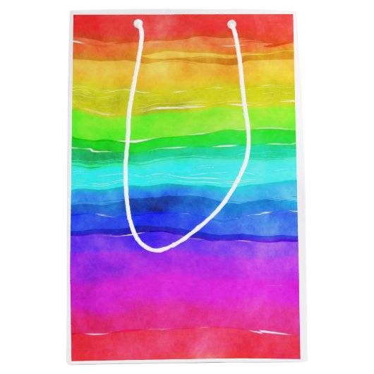 Watercolor Rainbow Stripes Medium Cadeauzakje (Voorkant)