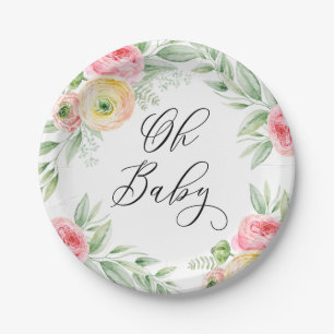 Watercolor Ranunculus Bloemen Lente Baby Shower Papieren Bordje
