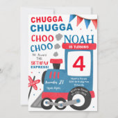 Watercolor Red Blue Train Invitation Anniversaire (Devant)