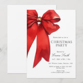 Watercolor Red Bow Christmas Party Invitation (Devant / Derrière)