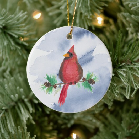 Watercolor Red Cardinal Christmas Ornament (Boom)