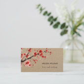 Watercolor Red Cherry Blossoms Kraft Paper Visitekaartje (Staand voorkant)