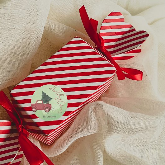 Watercolor Red Farm Truck Christmas Tree Sticker