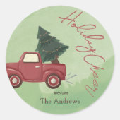 Watercolor Red Farm Truck Christmas Tree Sticker (Devant)