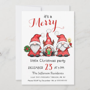 Watercolor Red Gnomes Little Christmas Party Kaart