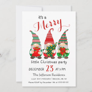Watercolor Red Gnomes Little Christmas Party Kaart