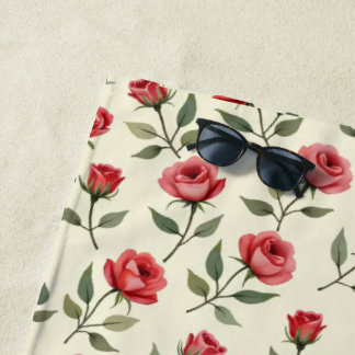 Watercolor Red Roses Beach Towel  Strandlaken