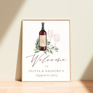 Watercolor Red Wine Botanical Event Affiche de bie