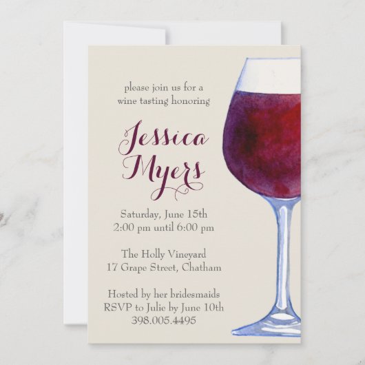 Watercolor Red Wine Party Invitation (Devant)