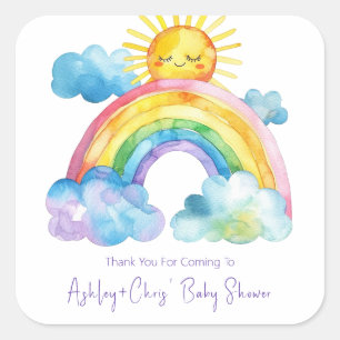 Watercolor Regenboog Baby Shower Vierkante Sticker