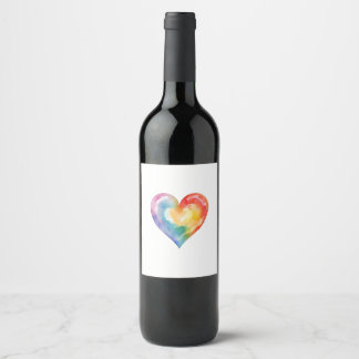 Watercolor Regenboog Hart label Wijn Etiket