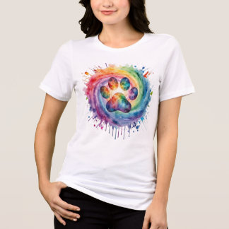 Watercolor Regenboog Pootafdruk T-shirt