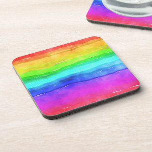 Watercolor Regenboog Strepen Bier Onderzetter