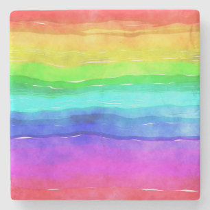 Watercolor Regenboog Strepen Stenen Onderzetter