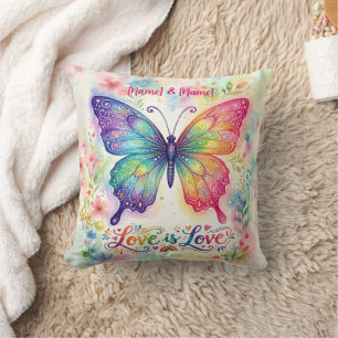 Watercolor Regenboog Vlinder "Liefde is Liefde" Kussen