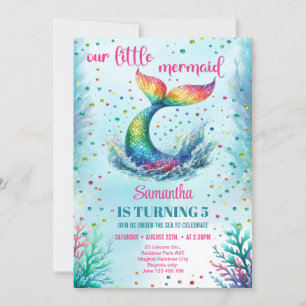 Watercolor regenboog zeemeermin staart 5e verjaard kaart
