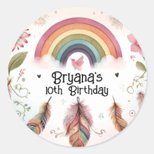 Watercolor Regenboogvogel & Veren Boho Verjaardag Ronde Sticker