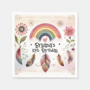 Watercolor Regenboogvogel & Veren Boho Verjaardag Servet