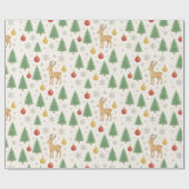Watercolor Reindeer & Christmas Tree - Cadeaupapier (Vlak)