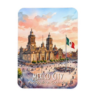 Watercolor Reis naar Kathedrale in Mexico-Stad Magneet