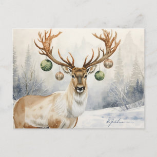 Watercolor Rendier Geweien Ornament Kerst Kunst Feestdagenkaart