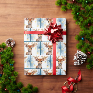 Watercolor Rendier In Kerstverlichting Cadeaupapier