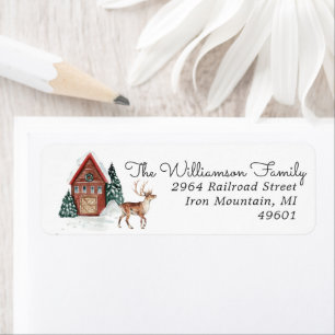 Watercolor Rendier Kerst Retouradres Etiket
