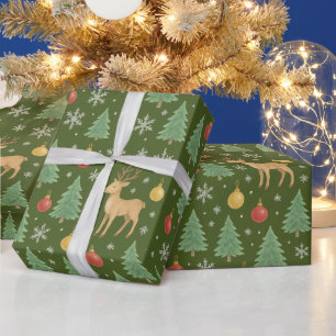 Watercolor Rendier & Kerstboom - Cadeaupapier