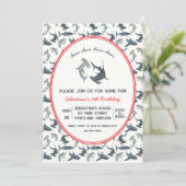 Watercolor Requin Anniversaire Fête Invitation - O (Debout devant)