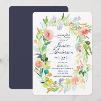 Watercolor Ressort Wreath Invitation de la douche