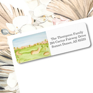 Watercolor retouradres woestijn golfbaan etiket
