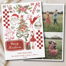 Watercolor Retro Illustrated Green & Red 3 Photo