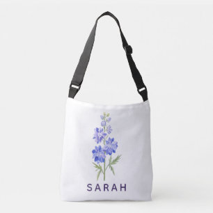 Watercolor Ridderspoor royalty Aangepaste naam Crossbody Tas