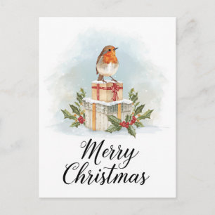 Watercolor Robin Cadeaus Holly Kerstmis Feestdagenkaart