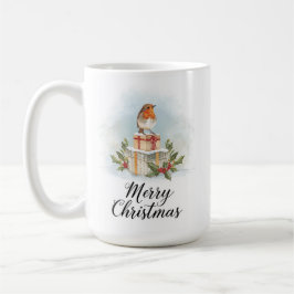 Watercolor Robin Gifts Holly Merry Christmas Koffiemok