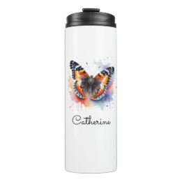 Watercolor Rode Admiraalvlinder Gepersonaliseerd Thermosbeker