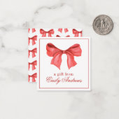 Watercolor Rode Boog Cadeaubijlage Notitiekaartje (Voorkant / Achterkant in situ)