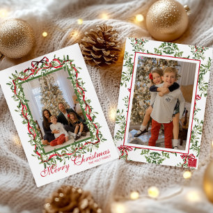 Watercolor Rode Boog Mistletoe Guirlande Foto Feestdagenkaart