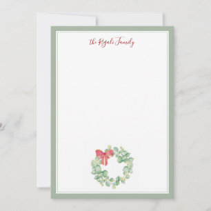 Watercolor Rode en Groene Kerstkrans Notitiekaartje