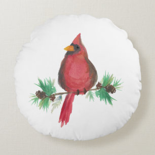 Watercolor Rode Kardinaal Kerstmis Rond Kussen