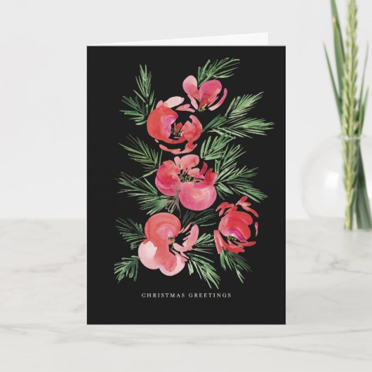 Watercolor rode kerstbloemen ontwerp kaart (Voorkant)