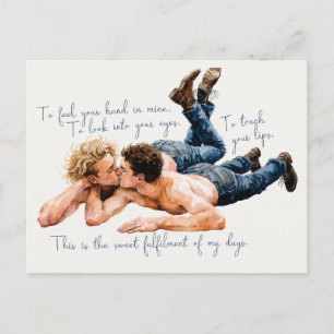 Watercolor Romantische Man Kust - Romantisch Gedic Briefkaart