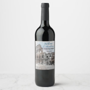 Watercolor Rome Italië Wijnlabel – Elegant op Maat Wijn Etiket