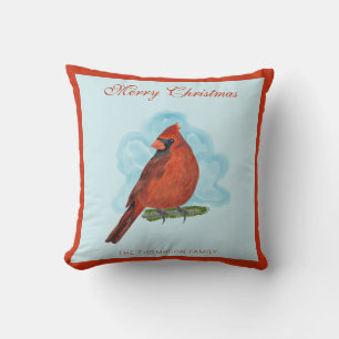 Watercolor Rood Kardinaal Familienaam Kerstmis Kussen