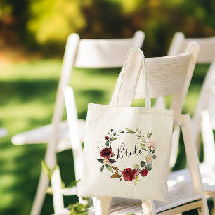 Watercolor Roos Bourgondië Bloemenkrans Bruid Tote Bag